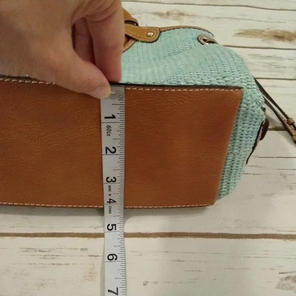 Fossil Woven Rattan Soft Seafoam Green Satchel Bag - Picture 9 of 16